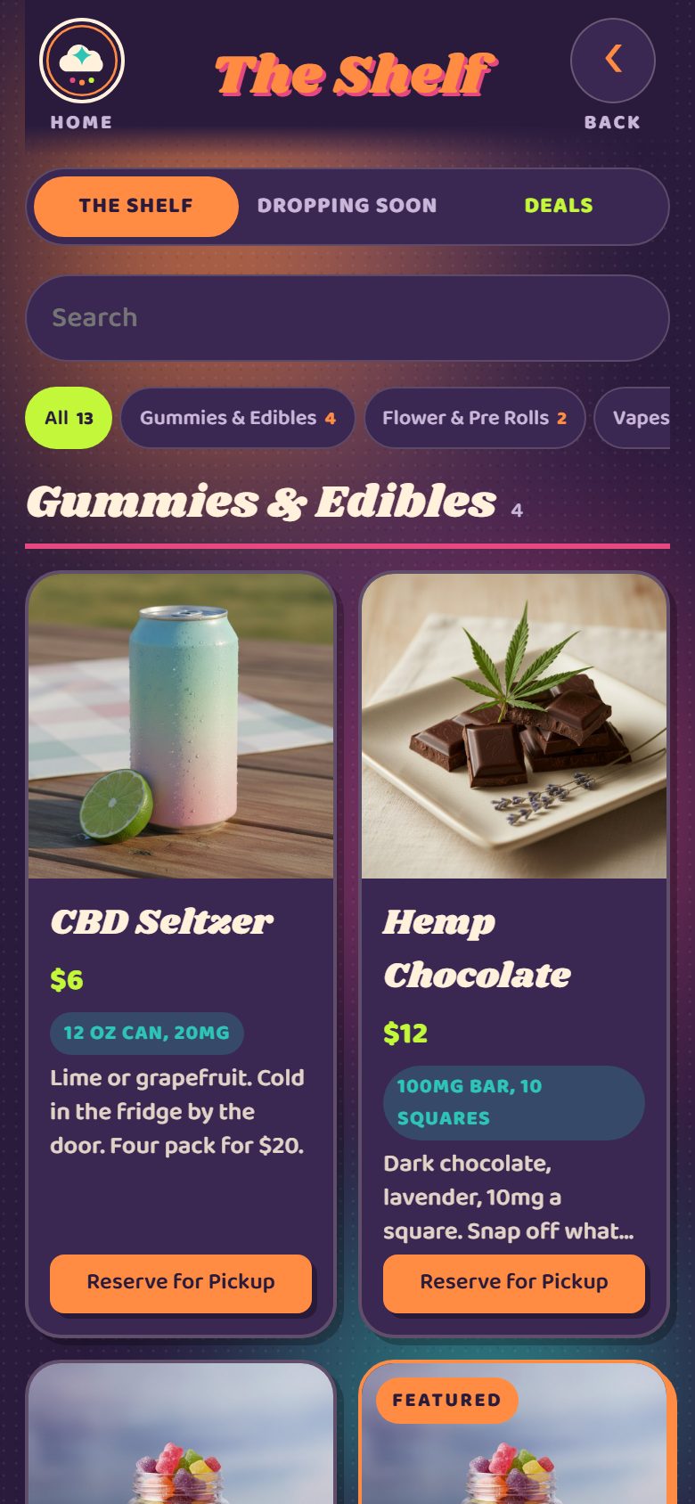 The shelf on the CBD shop demo